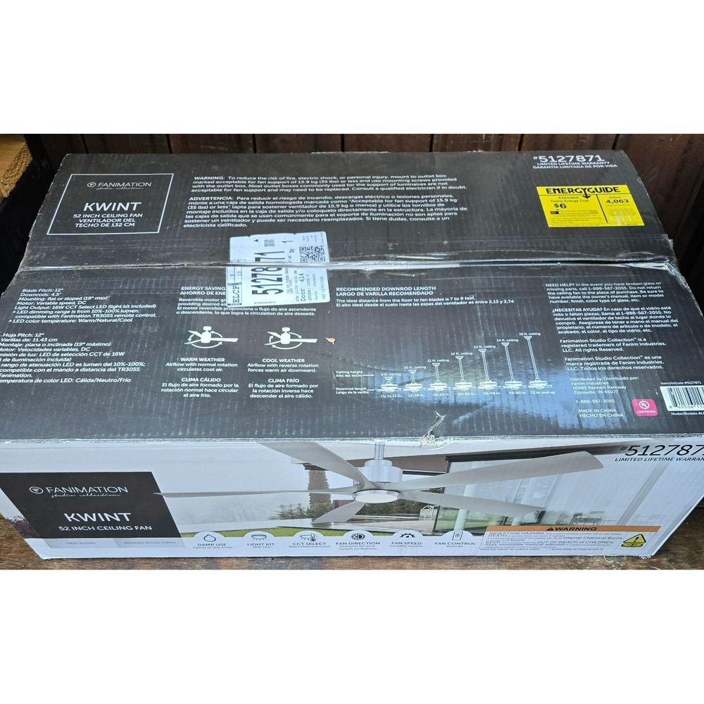 Fanimation Studio Kwint 52 Inch Ceiling Fan Brushed Nickel Silver Remote LP6834